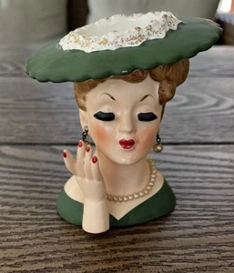 Vintage Napcoware Kopf Vase 4 1/2" Dame im Wald grün #C3343C 1958 Japan - Bild 1 von 9