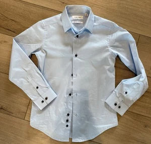 Calvin Klein Boys Size 10 Light Blue Button Down Dress Shirt Slim Fit Stretch - Picture 1 of 3