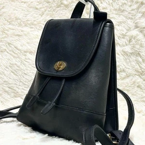 Mini mochila Coach 9960 vintage de cuero negro con cordón giratorio de Japón - Imagen 1 de 11