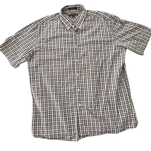 Nordstrom Mens XXL Button Down Shirt Short Sleeve Blue Plaid 2XL Cotton - Picture 1 of 11