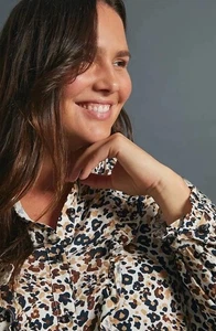 Anthropologie Maeve The Bettina Animal Print Cotton Tiered Shirt Dress sz 1XL - Picture 1 of 7
