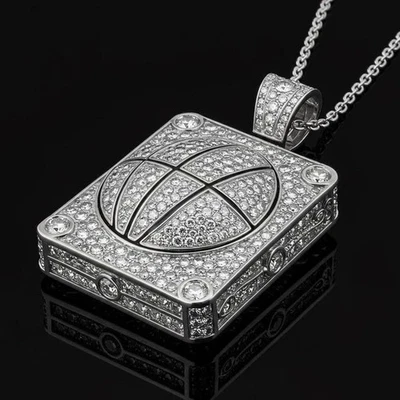2.50Ct Round Cut Diamond for Men Basketball Box Pendant 14k White Gold Plated - Image 1 of 4