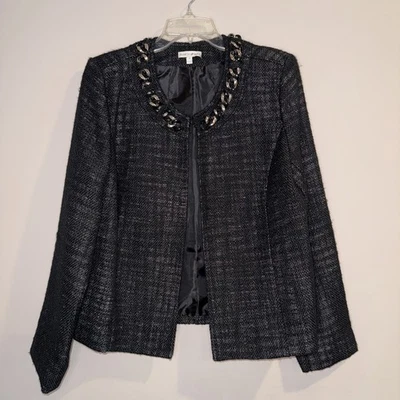 Fashion Bug Size 12 Blazer Womens Black Tweed Hook + Eye Close Lined Jacket  - Image 1 of 4