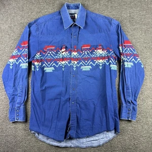 Wrangler Shirt Mens Blue Western Pearl Snap Aztec Southwest Print Cotton Button - Picture 1 of 14