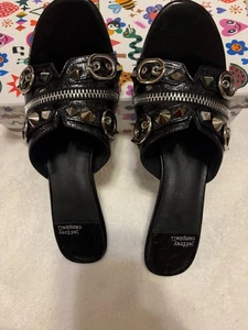 Jeffrey Campbell Rocketta open toe slop on sandals black crinkle/silver size 10M - Picture 1 of 5