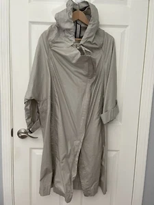 cotton/linen coated asymmetric hooded Duster Shell Coat trench long jacket L - Picture 1 of 11
