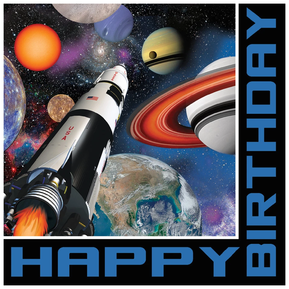 Space Blast 16 Lunch Napkins Rocket Happy Birthday - Image 1 of 1