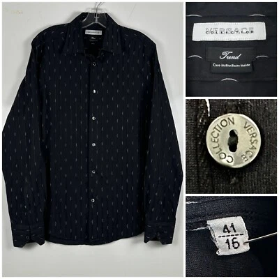 Versace Colección Tendencia Hombre 16-41 Manga Larga Negra Camisa Diseños Texturizada Foto 1 de 4