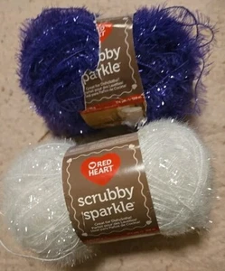 Lot 2 New Red Heart Scrubby Sparkle Knit Crochet Yarn 8001 Marshmallo 8570 Grape - Picture 1 of 4