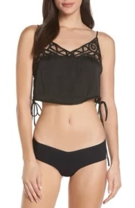 Free People Womens Blouson Cami Crop Top Black Spaghetti Strap Tie Lace XS New - Picture 1 of 10