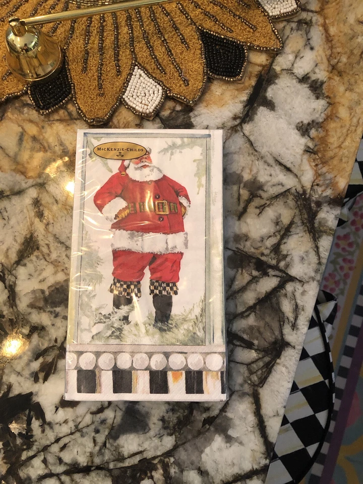 MacKenzie-Childs Courtly Check Santa Merry Christmas Guest Paper Napkins