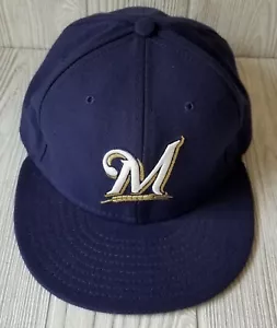 MILWAUKEE BREWERS Berretto New Era 59FIFTY Elasticizzato Fit Blu Cappello Squadra MLB (54,9 cm) - Foto 1 di 4