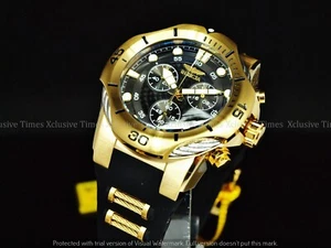 Invicta Herren 52mm Bolzen Quarz Chronograph Goldton Schwarz Silikon Armband Uhr - Bild 1 von 9