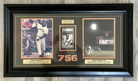 Barry Bonds Stacks of Plaques COA Two Photos  And Auto Card SF Giants Cover