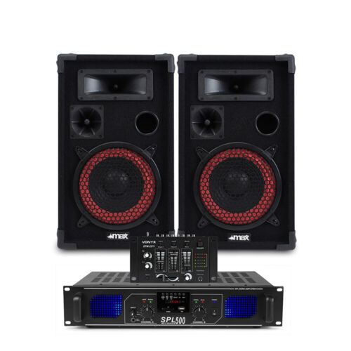 2x Max 8" PA Party Speakers + DJ Mixer + Amplifier System 500W