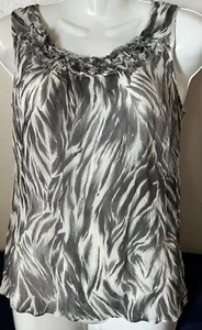 Camiseta sin mangas Talbots talla 10p gris con estampado de animales deshilachado con volantes de gasa - Imagen 1 de 6