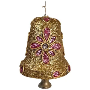 MCM Weihnachtsglocke Gold Glitzer Rosa Retro Mid Century 6 Zoll Weihnachtsdeko Xmas - Bild 1 von 8