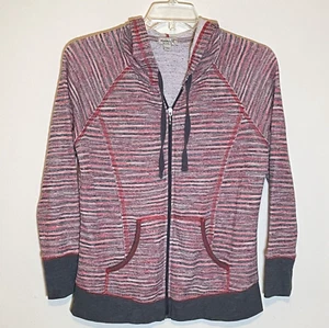 One World Hoodie Women's Petite x-Large Gray Pink Red Full Zip Striped Shirt - Picture 1 of 5