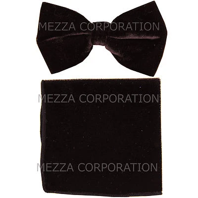 Nuevo en Caja Vesuvio Napoli Hombre Pre Atado Pajarita y Bolsillo Cuadrado Terciopelo Marrón Foto 1 de 3