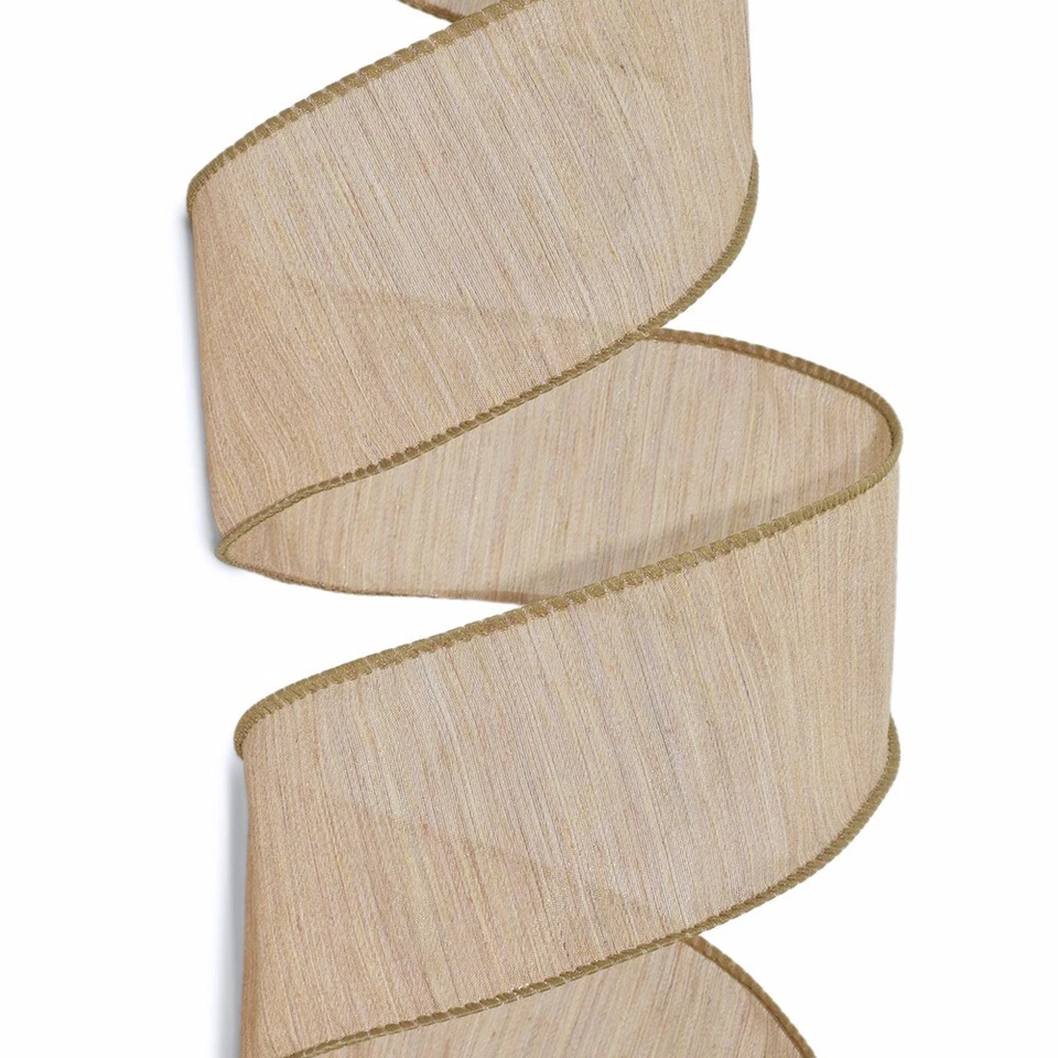 10 Yard Spool Solid Beige Brown Tan Khaki Wired Ribbon - 2.5 Inches Wide - Image 1 of 1