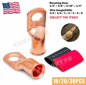 10/30X Battery 5/16" 3/8" Copper Lug Ring Crimp Terminal Wire Welding Connectors - Picture 1 of 17