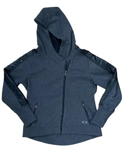 Oakley Zip Up Hoodie jacket SZ L Black & Gray Stripe Long Sleeve Asymmetric - Picture 1 of 9