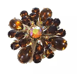 Vintage Bernstein Glas Strass Aurora Borealis AB Brosche Anstecknadel Statement Herbst - Bild 1 von 3