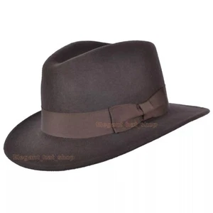 Sombrero de fieltro de lana 100 % aplastable vintage Indiana Jones Fedora - Imagen 1 de 6