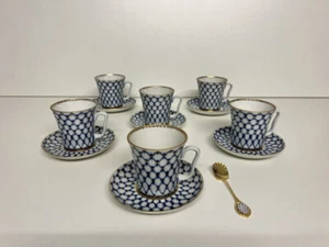 Porzellan Service LOMONOSOV 6 Pers. 13 Teile Kobaltnetz Kaffeebecher - Bild 1 von 8