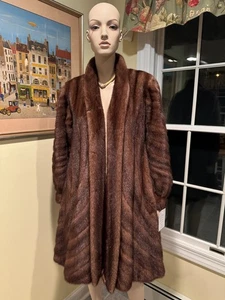 NEW 1X 2X + Size Directional Design 39" Real Chocolate Brown Mink Swing Fur Coat - Picture 1 of 12