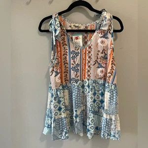 Top bohemien senza maniche babydoll paisley con dettagli fiocco nuovo boxBU - Foto 1 di 6