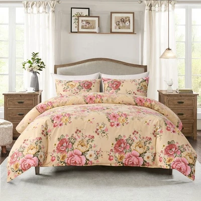 Vintage Floral Comforter Set King Garden Yellow Flower Duvet Cover 104"x 90" ... - Image 1 of 4