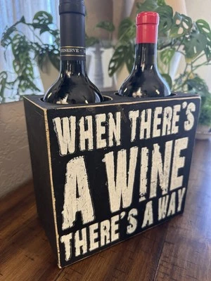 When There's a Wine There's a Way Double Bottle Wooden Box Black White Holds 2 - Image 1 of 4
