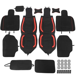 Car Front Seat Covers 5-Seats For Pickup Truck PU Leather Cushion Pad Protectors - Foto 1 di 24