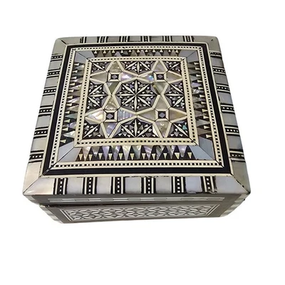 Vintage Mother of Pearl Inlay Wooden Trinket Jewelry Box made in Egypt - Image 1 of 4