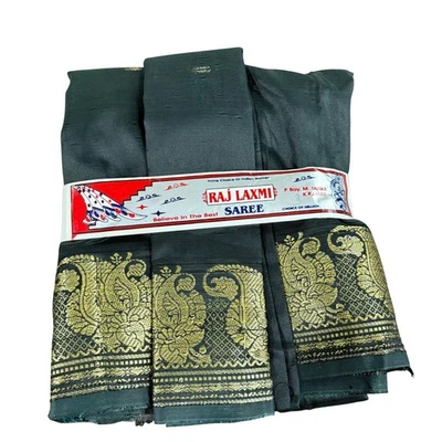 NOVO Brocado Feminino Indiano Sari de Seda Artificial SAREE PRETO DEFEITOS com Blusa PC - Imagem 1 de 4