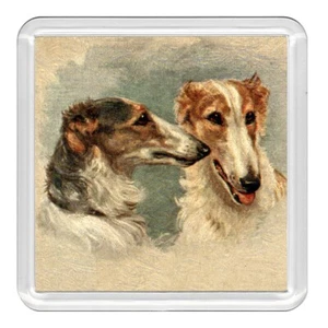 Borzoi Dogs Head Study Dog Acrylic Coaster Novelty Drink Cup Mat Great Gift - Picture 1 of 1