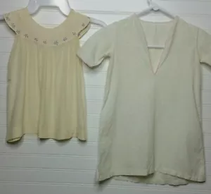 Vtg 40s/50s Delicate Silk Dress w Embroidered Collar & Cotton Gown 9/12 Mos? - Picture 1 of 12