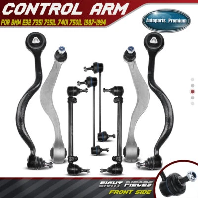 Set of 8 Front Upper Lower Control Arm Sway Bar Tie Rod for BMW E32 735 740 i iL - Image 1 of 4
