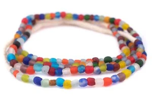Multicolor Recycled Glass Beads 7mm Ghana African Sea Glass Round 26 Inch Strand - Picture 1 of 3