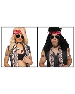 Rocker Costume Cosplay 4 Piece Kit Unisex Bandana Tattoos Glasses Choker 80s - Picture 1 of 4