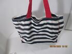 Lancôme Tote Bag White w/Navy Blue Stripes Red Handles