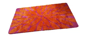 flauschiger Badteppich Badvorleger Badematte orange magenta florales Muster - Bild 1 von 3