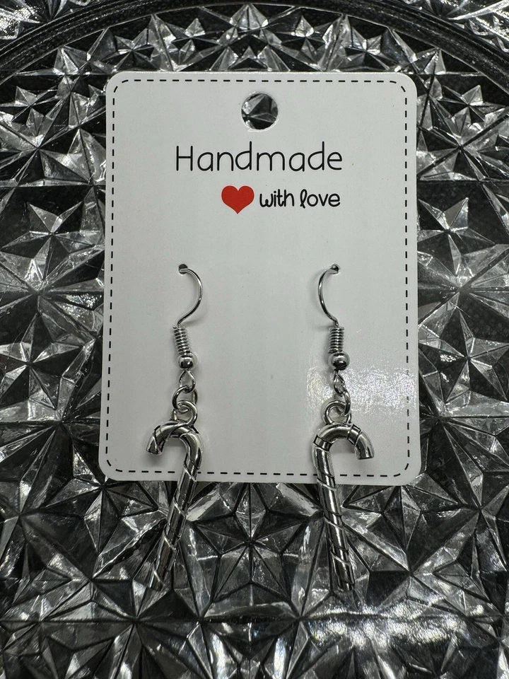 Pendientes colgantes/gancho de pescado hechos a mano sin níquel con bastón de caramelo de Navidad Foto 1 de 1