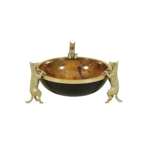 Maitland Smith Barker Bowl - Faux Croc Leather Tiger Penshell Inlay - Brass Dog - Picture 1 of 15