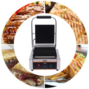 Kontaktgrill geriffelt 1800W Gastro Panini Toaster Elektro Grillplatte Edelstahl - Bild 1 von 16