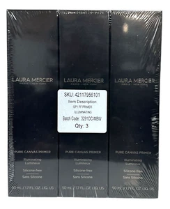 Laura Mercier Pure Canvas Primer (1.7fl.oz/50ml/Illuminating) Lot Of 3 NEW - Picture 1 of 3