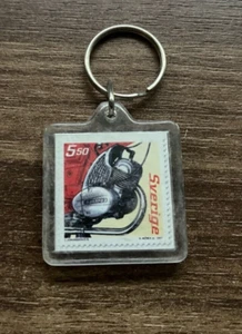 Retro Swedish Stamp Keychain Motorbike Design Acrylic Souvenir Vintage - Picture 1 of 3