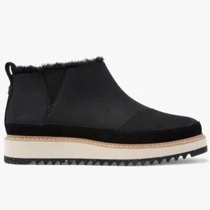 TOMS Marlo Black Oiled Nubuck Faux Fur Lined Booties Women’s 7 Water Resistant - Picture 1 of 12