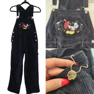 Vintage Disney Mickey Unlimited schwarz Cord Overall Hose Mickey Mouse Gr. M - Bild 1 von 11
